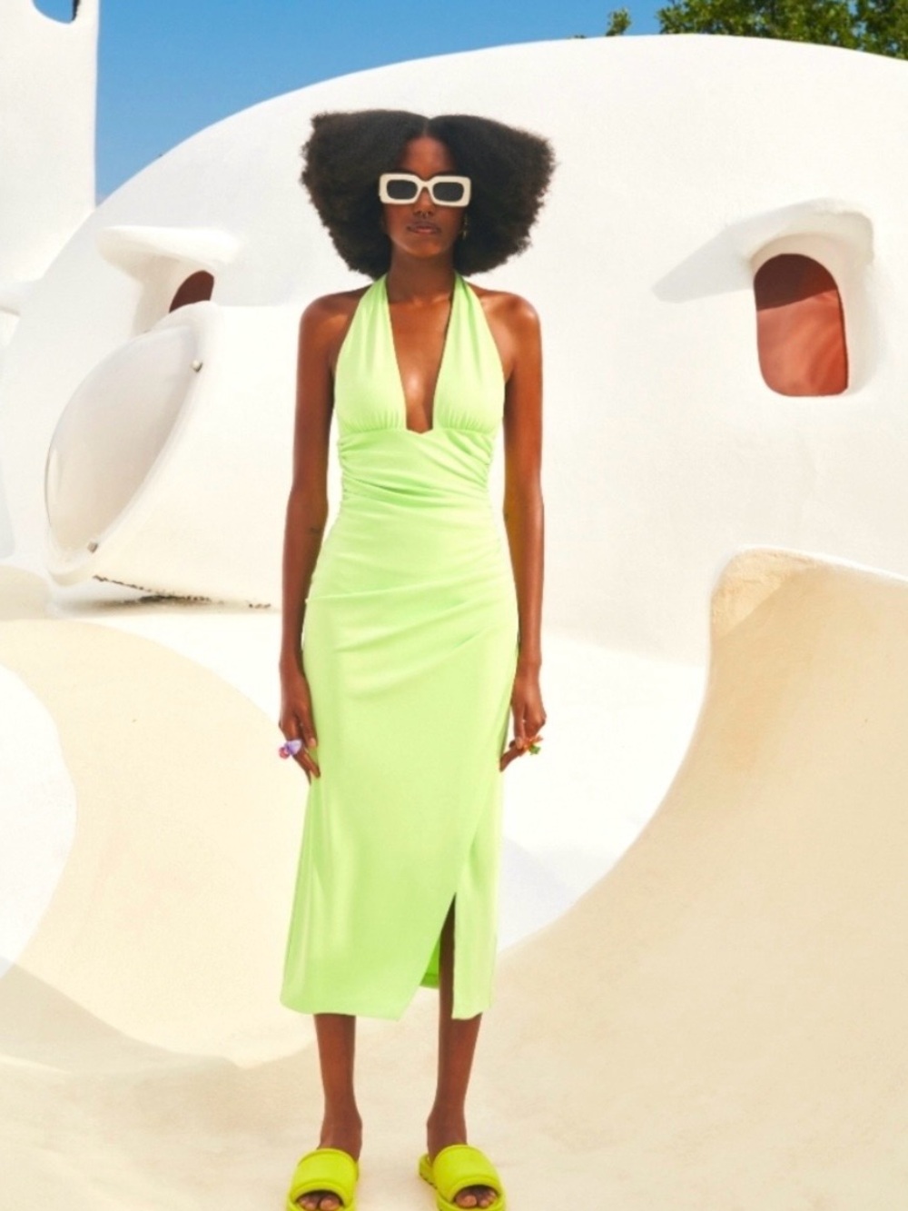 Zara Neon Lime Halter Midi Dress
